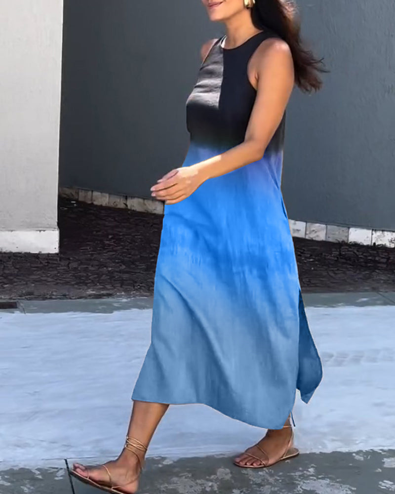 Anette | Kolsuz, Yuvarlak Yaka Degrade Elbise